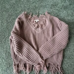 Pink Woman Sweater Crop V-Neck